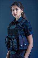 A woman in a police uniform posing for the camera photo