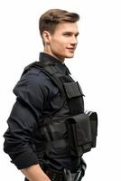 A man in a black vest and shirt photo