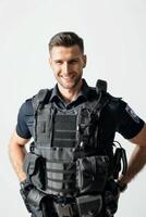 A man in a police uniform posing for the camera photo