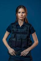 A woman in a police vest photo