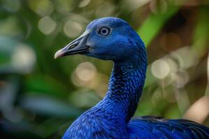 A close up of a blue bird with a green background photo
