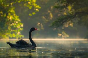 Black swan in the morning light photo