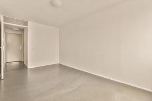 An empty room with white walls and a door photo