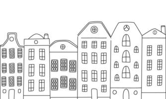 A set of doodle canal houses.Buildings pattern. Architecture of buildings line. Transparent background.Hand-drawn illustration EPS10 vector