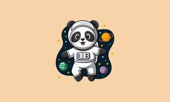 Cartoon panda astronaut floating in outer space vector