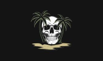 Skull with palm trees on a tropical island vector