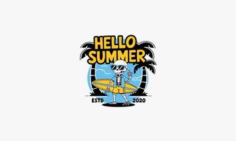 Cool skeleton surfer with palm trees and summer vibes vector