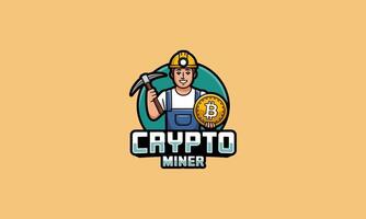 Crypto miner logo with pickaxe and Bitcoin coin vector