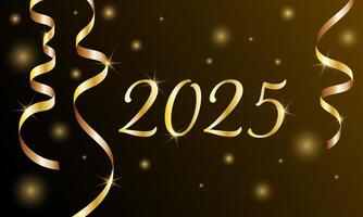 Golden numbers 2025 with with golden serpentine on a dark background. New Year greeting card vector