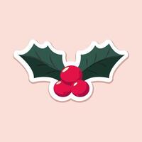 xmas isolated flat red mistletoe with green leaves on beige background. christmas simple flat art vector