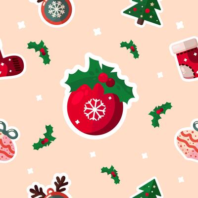 seamless cute christams pattern with tree toy decor elements.seamless print in flat style