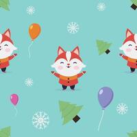 Seamless winter fox pattern with balloons and snowflakes on blue background vector