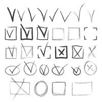 Check mark set. Collection of hand drawn check marks and strikethrough marks vector