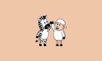 Zebra and sheep high fiving with happy expressions. vector
