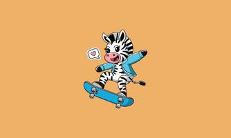 Zebra skateboarding with a jacket and a heart speech bubble. vector