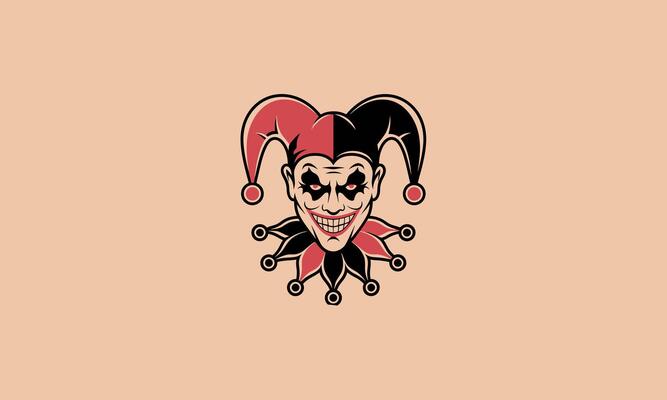 A sinister jester with a creepy grin and dark eye makeup.