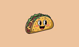 Smiling taco cartoon character with lettuce and meat vector