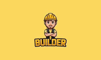 Smiling builder in hard hat with Builder text logo vector
