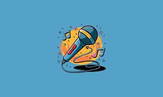 Dynamic microphone with musical notes and colorful background. vector