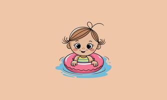 Smiling girl in swim ring floating in water vector