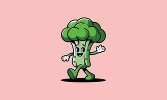 Happy broccoli character walking with a friendly wave vector