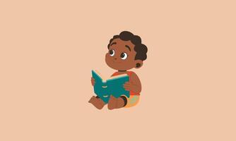 Smiling boy sitting while reading a book vector