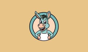 Smiling donkey with hands on hips in circle logo . vector