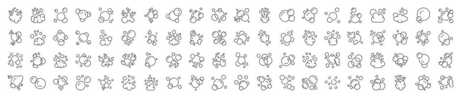 Collection of Linear Icons of Bubbles and Foam for Adverts. Suitable for books, stores, shops. Editable stroke in minimalistic outline style. Symbol for design vector