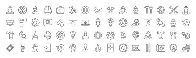 Signs of firefighter, engineer, builder for Shops and Stores. Suitable for books, stores, shops. Editable stroke in minimalistic outline style. Symbol for design vector