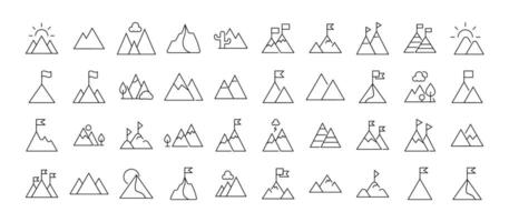 Line Signs of mountains as symbol of travel and hiking for Adverts. Suitable for books, stores, shops. Editable stroke in minimalistic outline style. Symbol for design vector