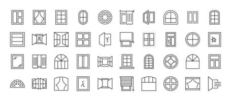 Collection of Line Icons of various windows as part of house. Suitable for books, stores, shops. Editable stroke in minimalistic outline style. Symbol for design vector