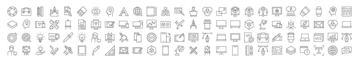 Line Signs of programming, coding, web design, engineering for Advertisement. Suitable for books, stores, shops. Editable stroke in minimalistic outline style. Symbol for design vector