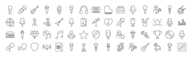 Line Signs of music, singer, microphone for Adverts. Suitable for books, stores, shops. Editable stroke in minimalistic outline style. Symbol for design vector