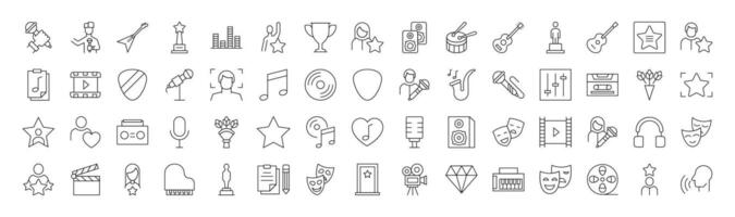 Collection of Line Icons of actor, singer, music and theatre for Adverts. Suitable for books, stores, shops. Editable stroke in minimalistic outline style. Symbol for design vector