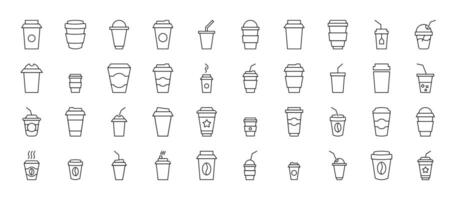 Signs of coffee, tea or other drinks in disposable cups for Shops and Stores. Suitable for books, stores, shops. Editable stroke in minimalistic outline style. Symbol for design vector