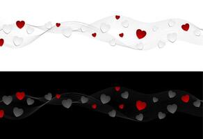Abstract wavy headers with hearts vector