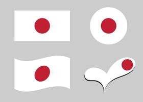 Flag of Japan. Japan flag in heart shape. Japan flag in circle shape. Country flag variations vector
