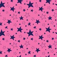Hand drawn stars pattern. Dark stars on pink background. Seamless pattern with stars. Doodle stars vector