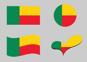 Benin flag. Flag of Benin in heart shape. Benin flag in circle shape. Country flag variations vector