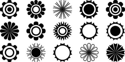 Set of Assorted Flower Shape. Flowers elements collection. Daisy chamomile, botanical icon, simple flower icon isolated on black background. Flower icon vector