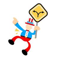 A cartoon uncle is holding a sign with arrows vector