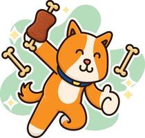 A cartoon cat holding a bone and a bone in its mouth vector