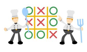 Two chefs are playing tic tac toe with a fork and knife vector