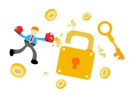 A man is running away from a padlock with coins vector
