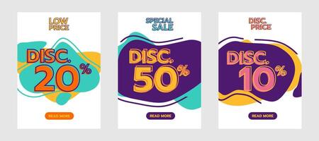 Discount banner design set with colorful abstract shapes vector