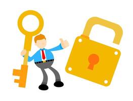 A cartoon man holding a key and a lock vector