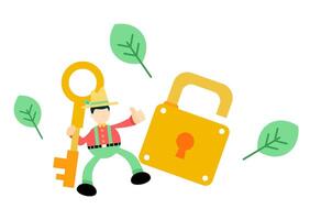 A man holding a key and a lock vector