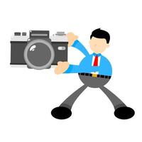 A cartoon man holding a camera and taking a picture vector