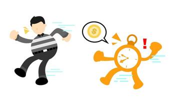 A man running away from a clock with a man chasing him vector