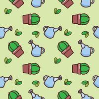 A pattern with watering cans and cactus plants vector